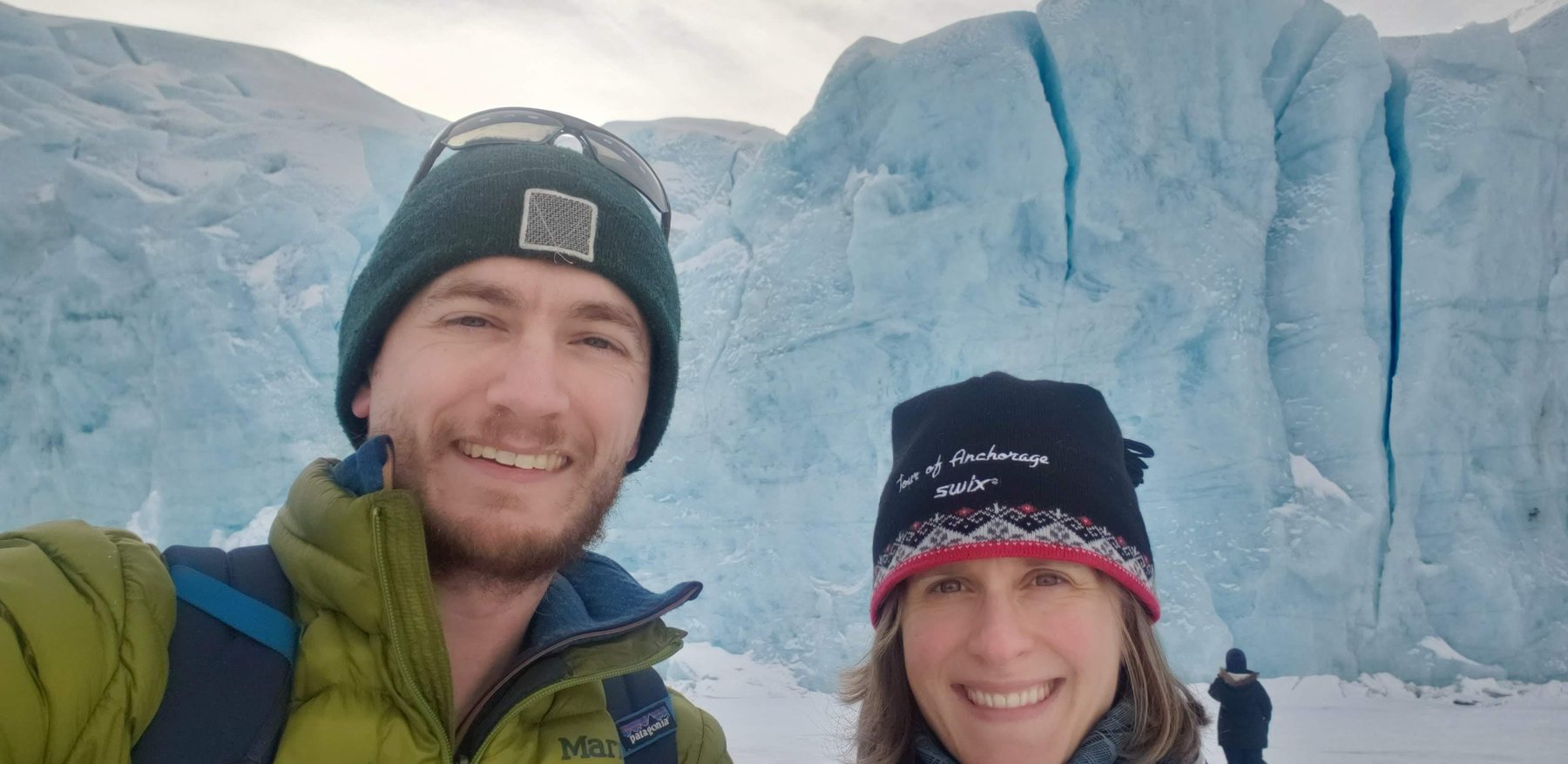 Kyle and Blythe Easterly on a glacier outside Anchorage, Alaska